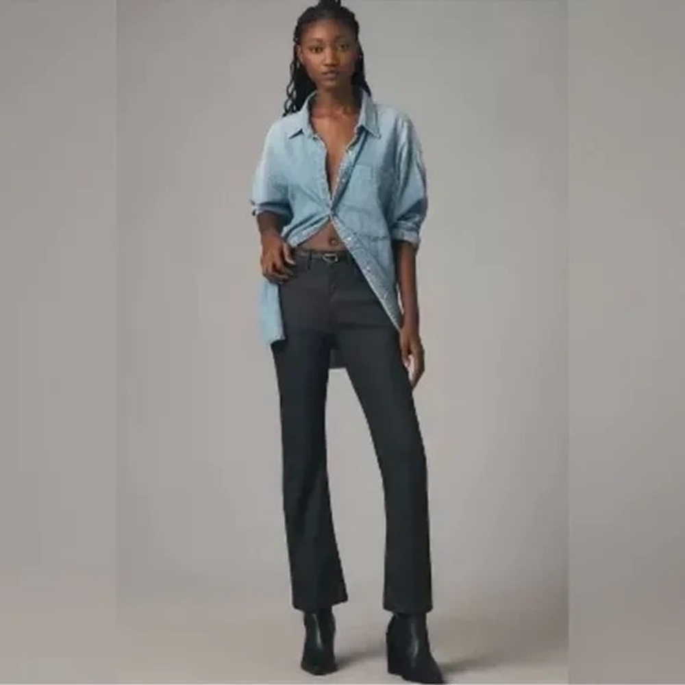 Pilcro (bought at Anthropologie) Black Luxe Coated Mid-Rise Flare Jeans